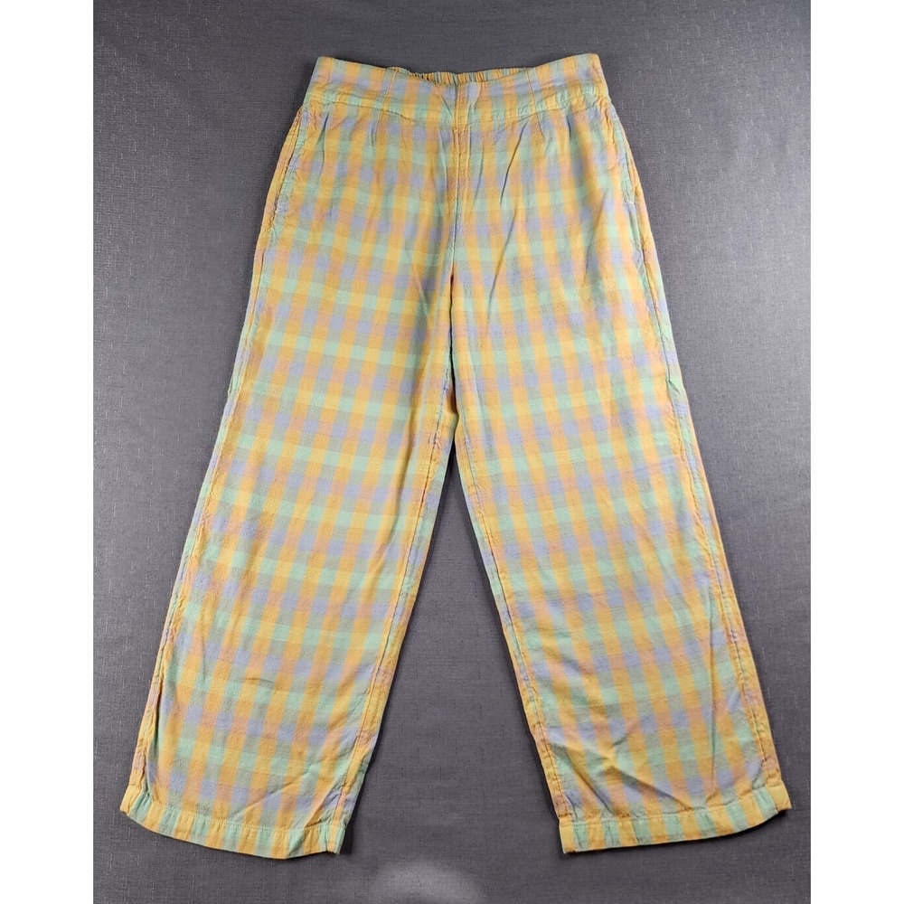 Billabong Into You Womens Pants Large Colorful Gingham Plaid Wide Leg Summer L - Picture 3 of 11